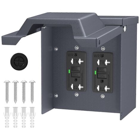 -2 Boîtier de prise électrique extérieure avec couvercle étanche, double prise 20 A WRTR--