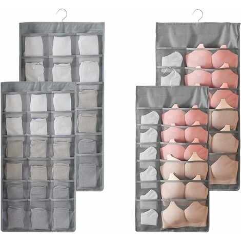 3 paquetes de organizador de calcetines de ropa interior para cajón,  organizador de armario plegable de 64 celdas para almacenar calcetines,  pañuelos, corbatas, cinturones (24+24+16 celdas, gris)
