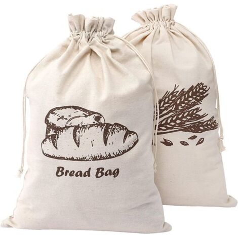 2 bolsas de lino para pan casero - 44,5 x 29 cm - Sin blanquear y reutilizables - para baguettes artesanales