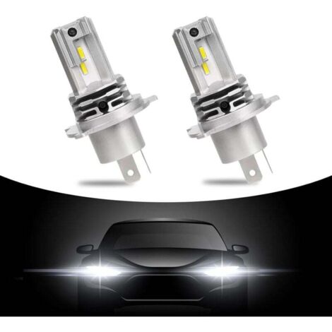 2 bombillas LED H4 blancas de 6500 K, 60 W, extremadamente brillantes, Plug and Play, 12 V, para faros delanteros de coche y motocicleta.