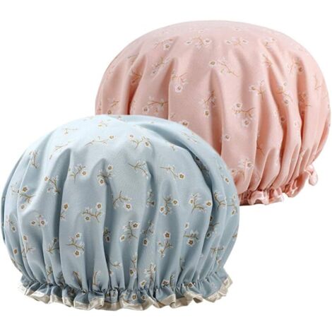 2 bonnets de douche imperméables double couche pour femmes (fleur),