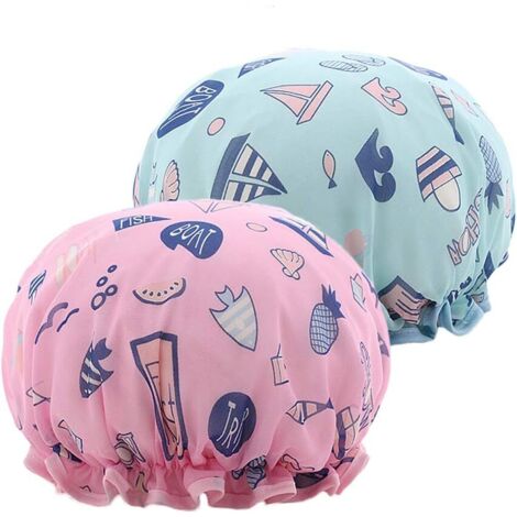 2 bonnets de douche imperméables double couche pour femmes (poisson),