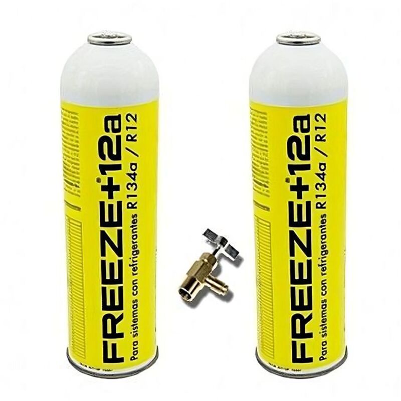 

Reporshop - 2 Botellas Gas Ecologico Refrigerante Freeze +12a 420Gr + Valvula Organico Sustituto R12, R134A