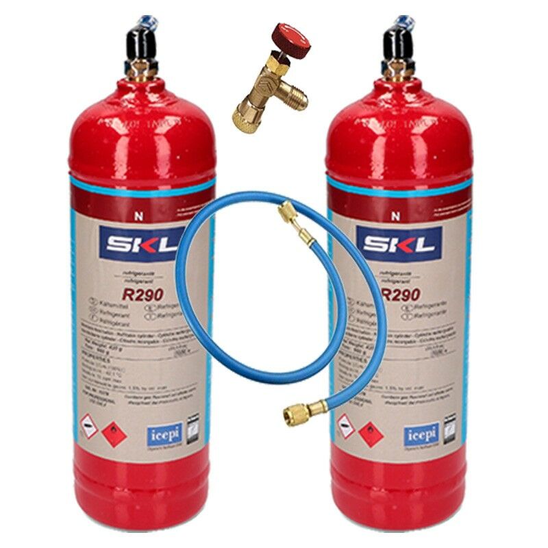 

2 Botellas Gas Refrigerante R290 + Manguera + Valvula 370Gr Propano