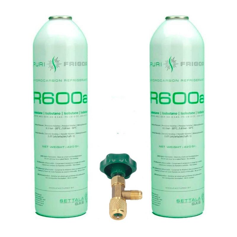 

Reporshop - 2 Botellas Gas Refrigerante R600 + Valvula 420Gr Isobutano