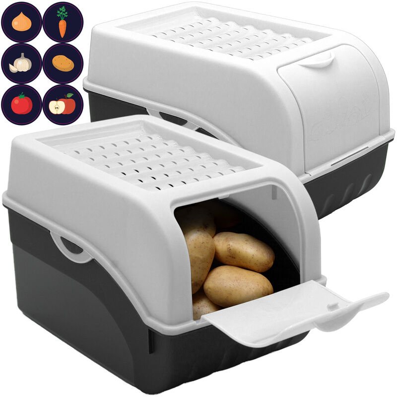 2 Boîtes de conservation alimentaire 5L Blanc Artecsis pour env. 4kg Pomme de terre + 6 Stickers inclus / Stockage Légumes Ail Oignons - Blanc