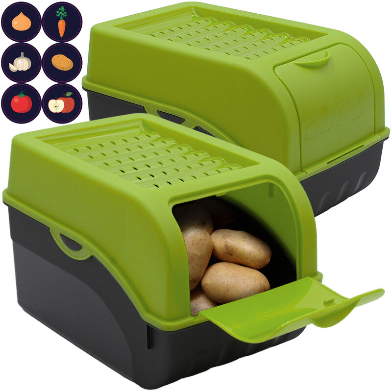 2 Boîtes de conservation alimentaire 5L Vert Artecsis pour env. 4kg Pomme de terre + 6 Stickers inclus / Stockage Légumes Ail Oignons - Vert