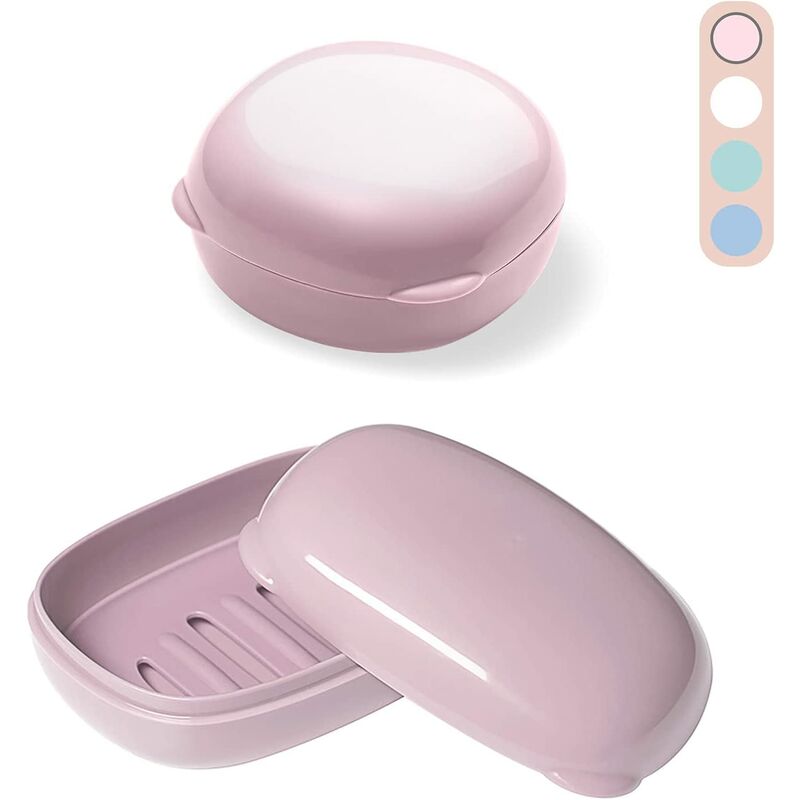 

2 botes de jabón de viaje fabricados en plástico con tapa y desagüe para viajes, senderismo, ducha, baño, colegio, gimnasio (rosa) ...