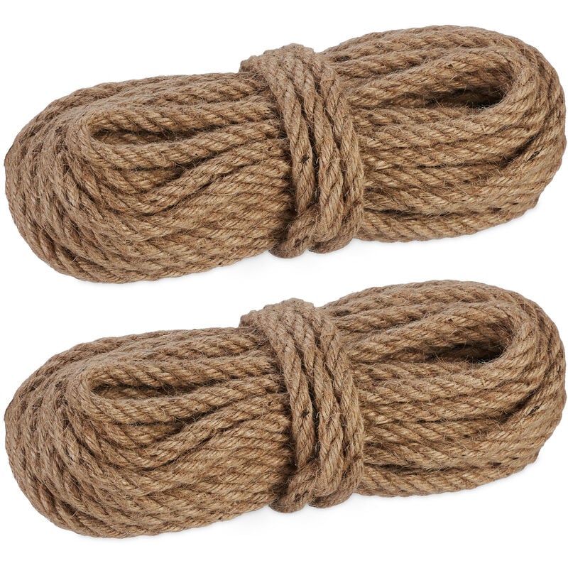 Relaxdays - 2 bottes de ficelle en jute (chacune 15 m), bricolage, jardinage. emballage, nature