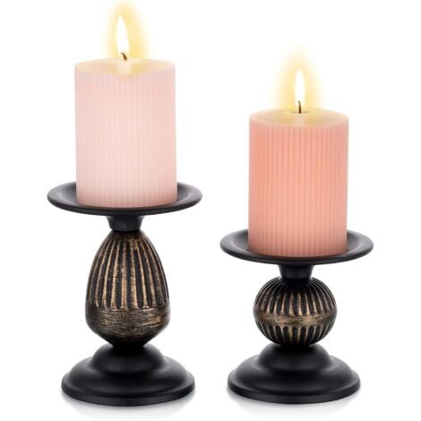 2 bougeoirs décoratifs en métal antique, style rétro mat