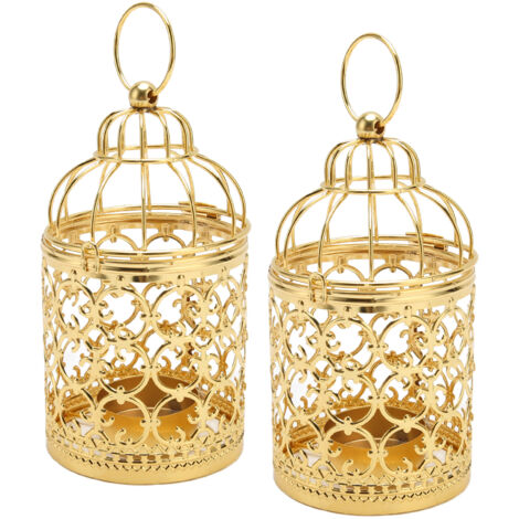 2 Bougeoirs en Métal Doré Vintage Oiseaux, Design Ajouré Élégant pour Décoration de Table Fête