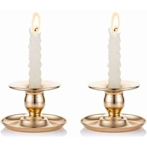 2 Bougeoirs en Métal Laiton Doré, Chandeliers pour Présentoir de Fenêtre ou Cheminée Décoration