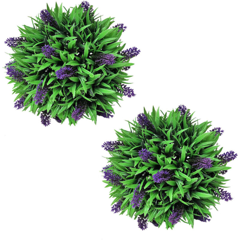 Ensemble de 2 boules de buis artificiel avec lavande 28 cm vidaXL
