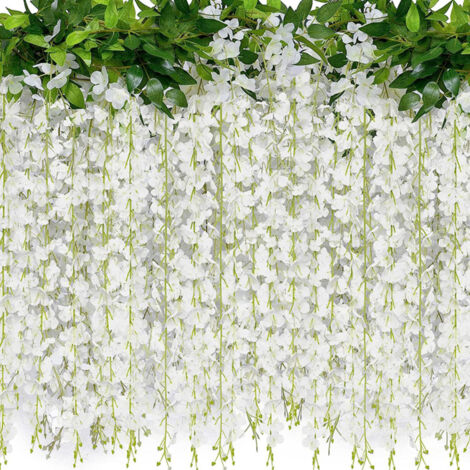 2 bouquets de glycines artificielles-Blanc, convient à la décoration de la maison et du jardin
