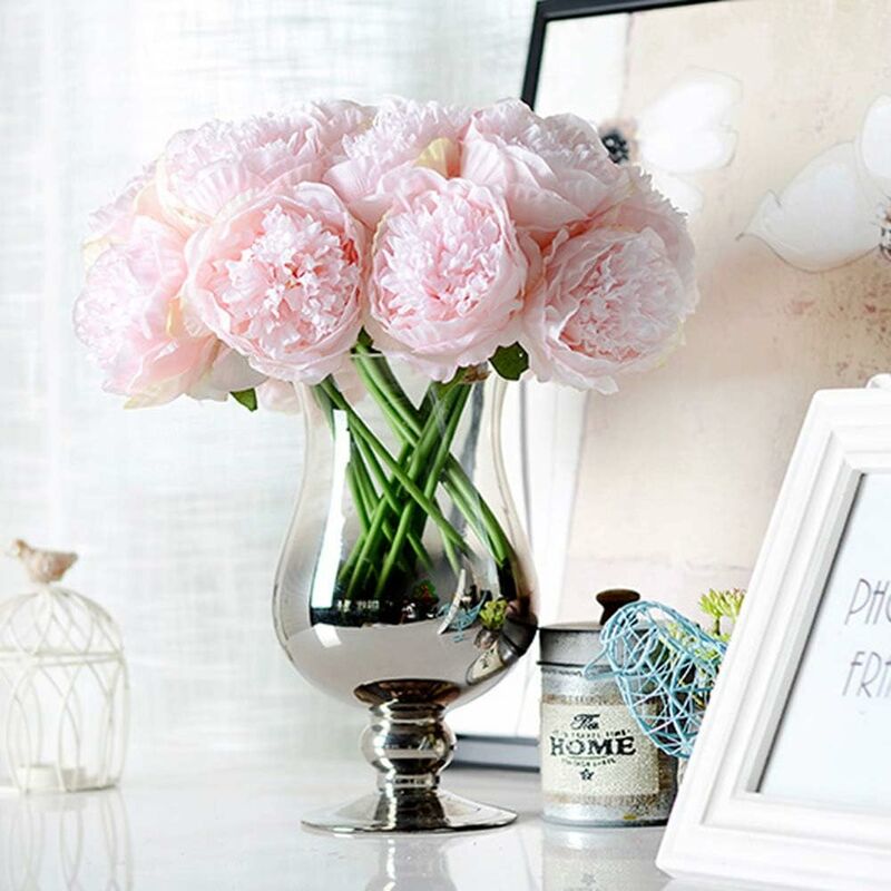 2 bouquets (rose clair) pivoines artificis, 10 fausses fleurs de pivoines en soie, pour la décoration de seuil de fenêtre d'hôtel de bureau à