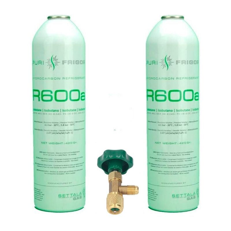 2 bouteilles de gaz réfrigérant R600 + 420gr Isobutane Valve