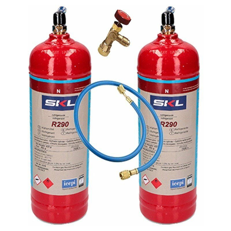 2 bouteilles de gaz réfrigérant R290 + tuyau + vanne 370gr Propane