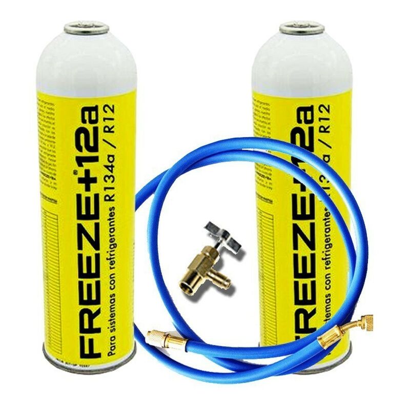 2 Freeze + 12a 420gr + Valve Bouteilles de gaz écologique + tuyau organique organique R12, R134A