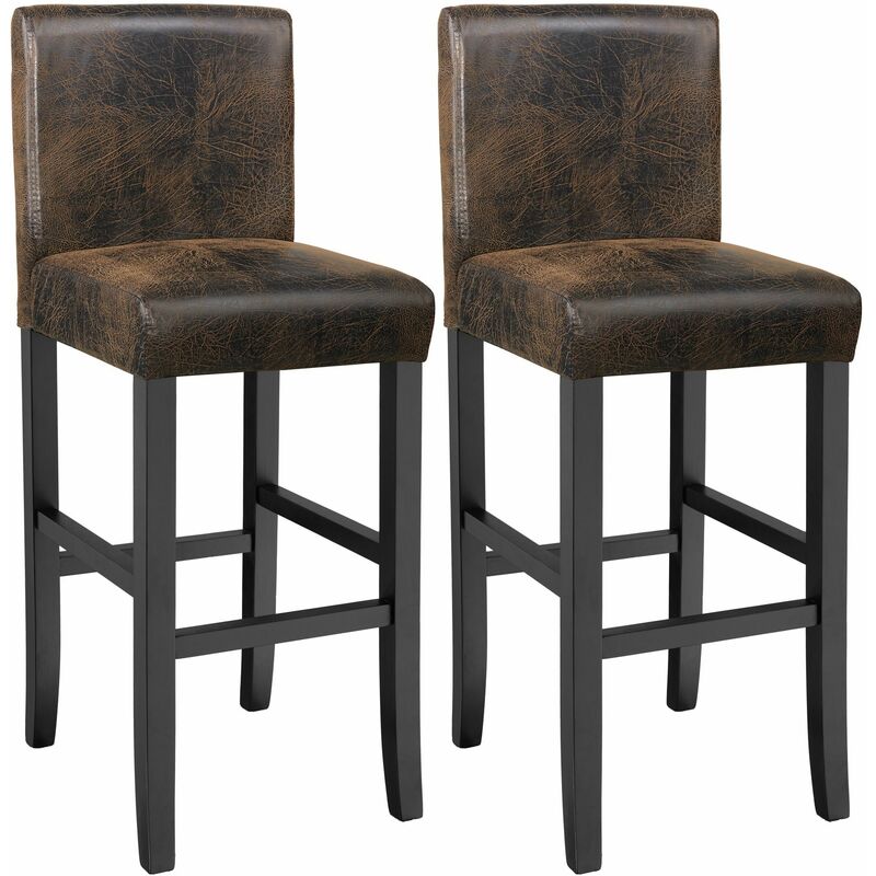 2 Breakfast bar stools made of artificial leather - bar stool, kitchen stool, wooden stool - antique brown
