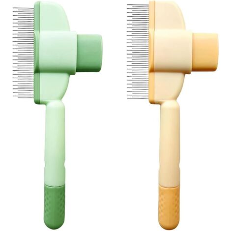 2 Brosse, Peigne Autonettoyant, Acier Inoxydable, Plastique, Poils Courts Longs, Chat Chien