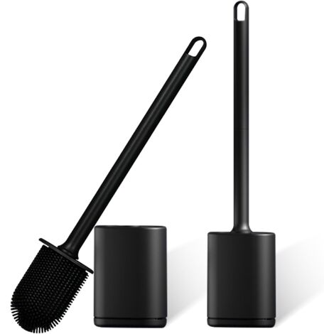 2 Brosse WC, Tête Plate Flexible, Silicone TPR, Séchage Turbo, Montage Mural, Salle De Bain