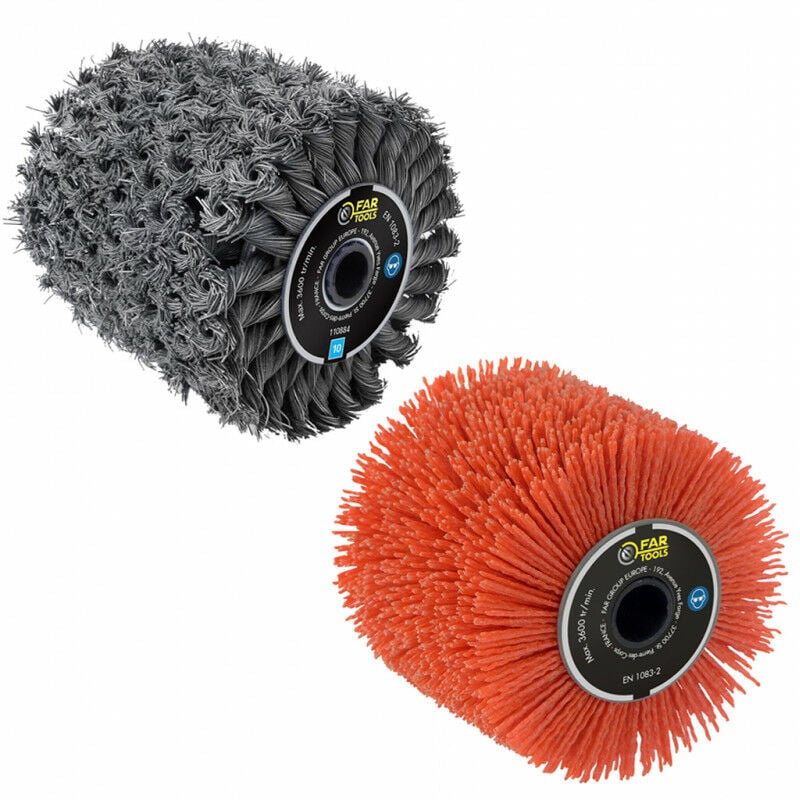 Fartools - Pack de 2 Brosses (métal torsadé, nylon abrasif) Ø120x100mm pour rénovateur