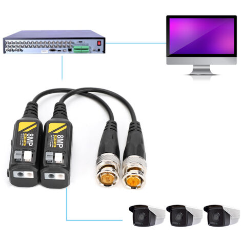 2 Câbles BNC Mâle Paire torsadée pour Caméras HD 8MP CVI/AHD/TVI/Analogique