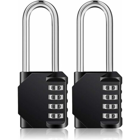 2 cadenas à anse longue, cadenas à combinaison à 4 chiffres, tige longue, cadenas à usage intensif pour vestiaires de gymnase, portail extérieur pour clôture résistant aux intempéries, porte, Ensoleil