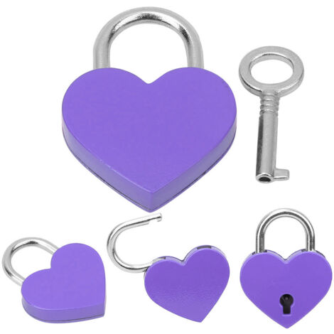 2 Cadenas en Forme de Cœur Métalliques et Colorés pour Bricolage et Décoration d'Intérieur avec Clés 30x39mm Violet