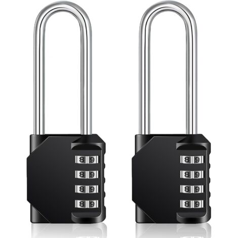 2 Cadenas Longs Code 4 Chiffres Noir, Serrure à Combinaison Extérieure, Pour Portail, Abri Jardin, Casier Sport & Scolaire