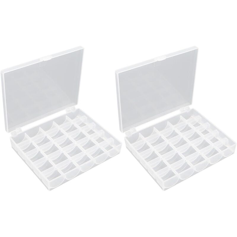 2 cajas de bobinas de 25 rejillas para guardar accesorios de costura, de plástico transparente, para guardar piezas pequeñas.