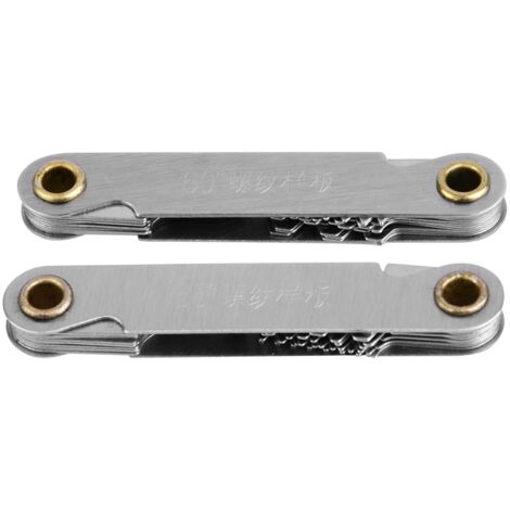 2 calibres de rosca para medir el paso de rosca de tornillos de acero inoxidable, métrico de 60° e imperial de 55°.
