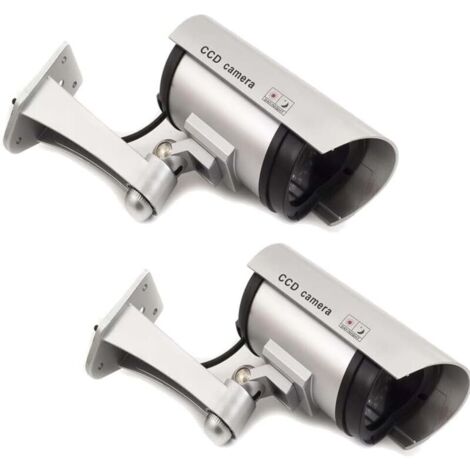 2 caméras de surveillance factices d'extérieur de conception professionnelle avec LED rouge clignotante