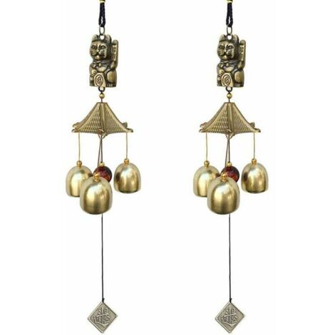 2 campanillas de viento de la suerte, decoración vintage, campanas de la suerte, colgantes para escuela, pub, cena, fiesta, jardín, marrón, 9 x 6 x 6