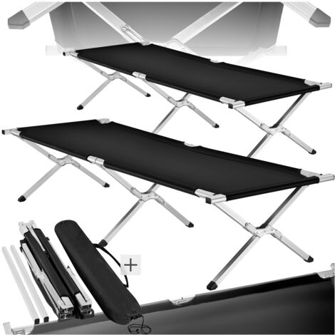 2 camping beds made of aluminium - folding camp bed, single camp bed, camping cot - black