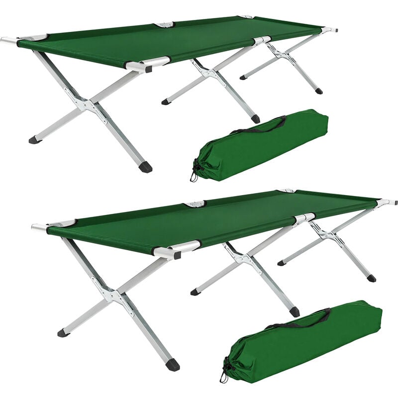 2 camping beds made of aluminium - folding camp bed, single camp bed, camping cot - green
