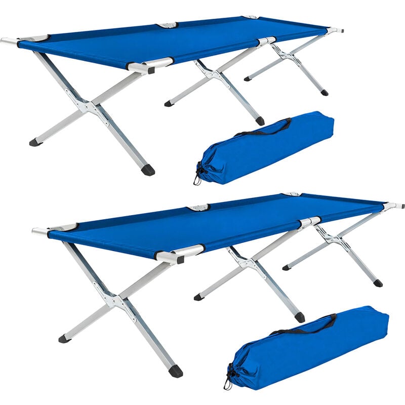 2 camping beds made of aluminium - folding camp bed, single camp bed, camping cot - blue