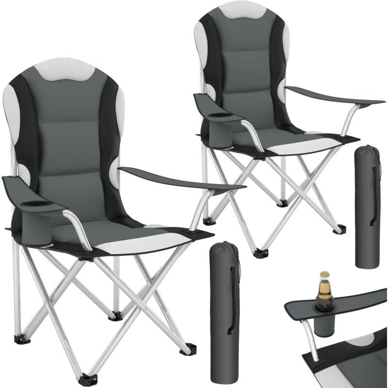 2 Camping chairs - padded - folding chair, fold up chair, folding camping chair - grey