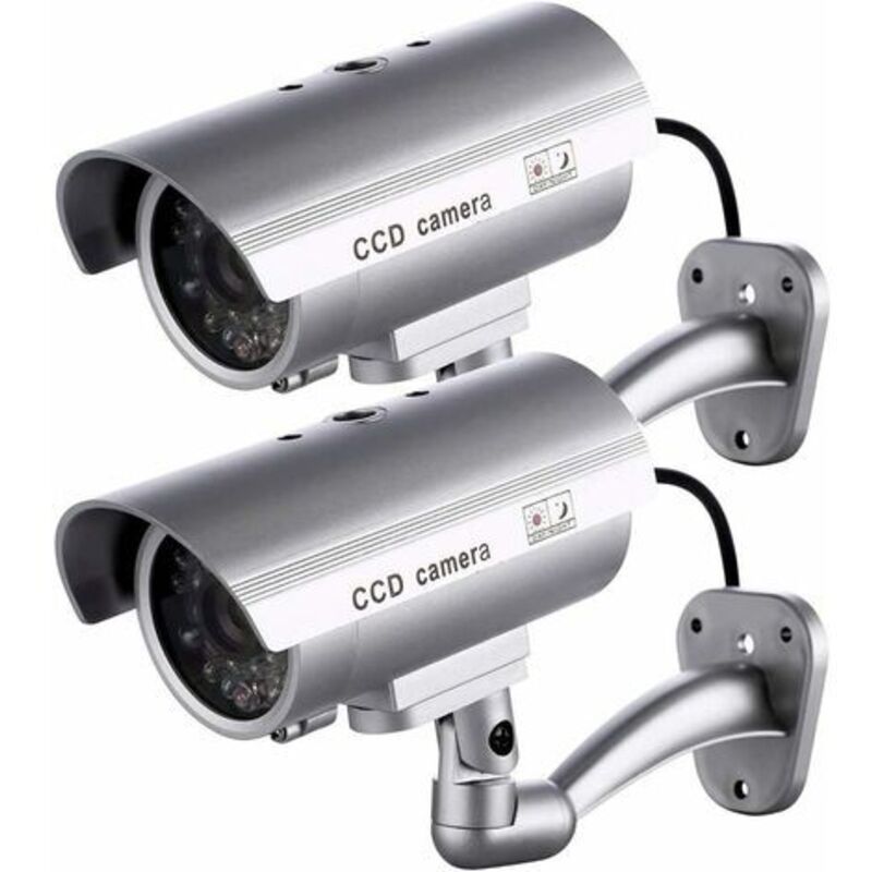Mezheng - 2 x Dummy Camera Dummy Outdoor Camera For Indoor or Outdoor Use With Flashing led Bullet Shape(Silver)