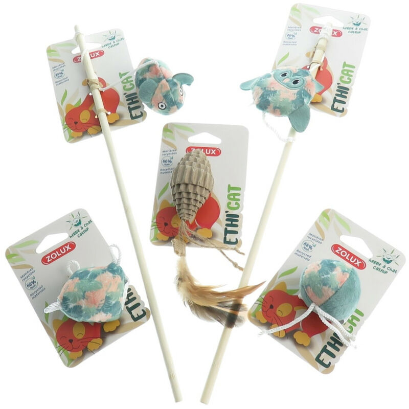 ANIMALLPARADISE  - 2 cannes &agrave; p&ecirc;che tissu feuille vert et 3 jouets , jouet pour chat Vert