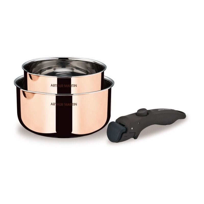 Arthur Martin - 2 casseroles 16-20 cm + 1 poignée AM720GT - 3 couches triple action - Tous feux dont induction