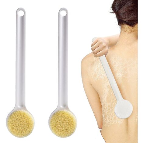2 cepillos de baño de mango largo, baño esmerilado con mango largo, cepillo de ducha exfoliante para el cuerpo, cepillo de masaje para la espalda para hombres y mujeres