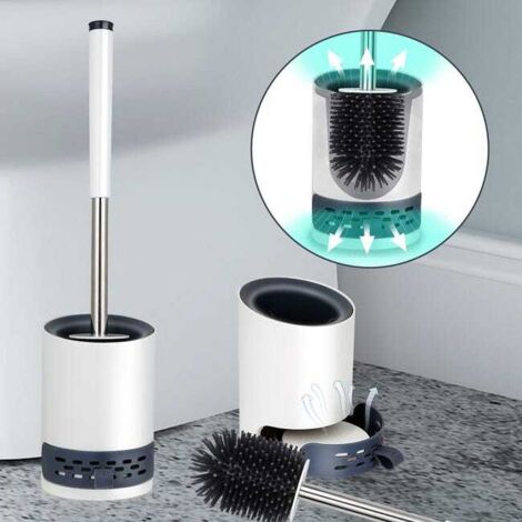 2 cepillos de inodoro de silicona con soporte de secado rápido y pinzas ocultas.
