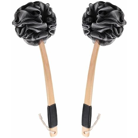 2 cepillos de madera para la espalda, cepillo de ducha con mango largo, cepillo exfoliante corporal de carbón de bambú para mujeres y hombres