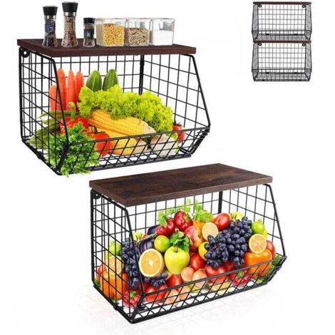 2 cestas de fruta de varios niveles, frutero colgante, cesta de fruta grande para la cocina, cestas de fruta colgantes con tapa