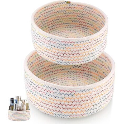 2 cestini portaoggetti in corda di cotone intrecciata, accessori per fasciatoio da bagno, organizer in vimini intrecciato per la decorazione della cameretta, giocattoli (colore)