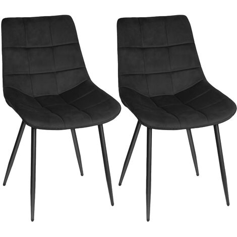 2 Chaise de salle à manger Lot de 2 chaise de cuisine assise rembourrée en velours pieds en métal stable, noir