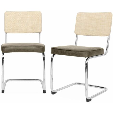 Chaise cantilever tissu et effet rotin (lot de 2)