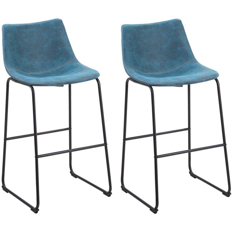 Beliani - Lot 2 Chaises de Bar Tabourets en Tissu Bleu avec Pieds Noirs et Dossier Rembourré Design Rétro Moderne pour Cuisine ou Salle à Manger