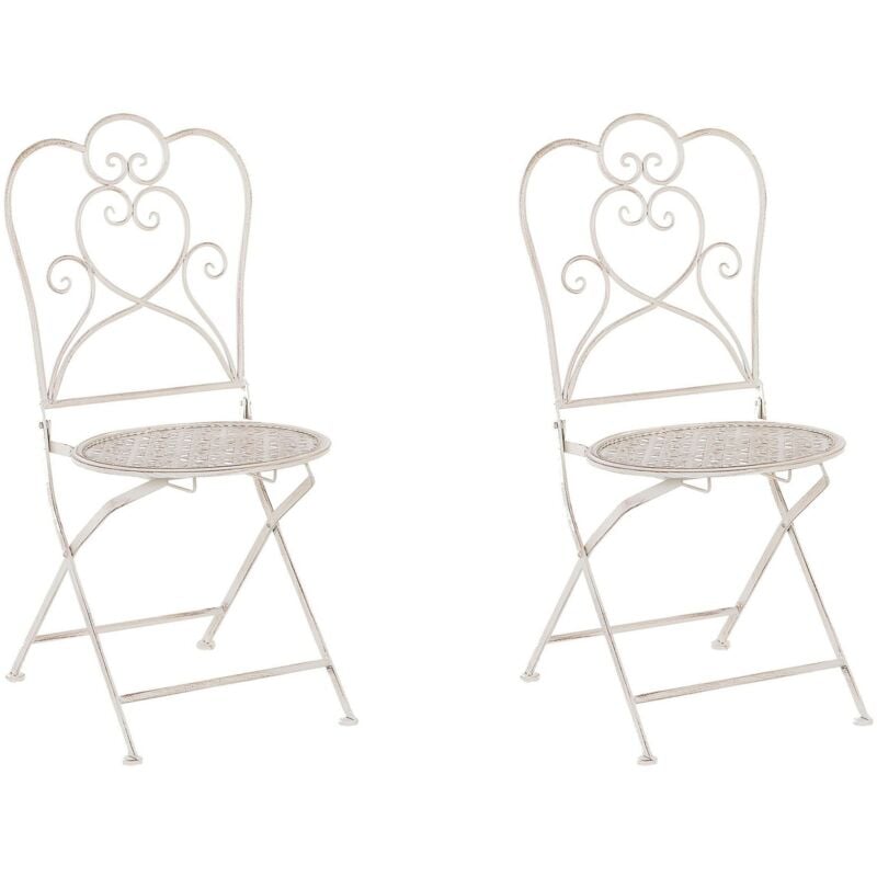 Lot de 2 Chaises de Jardin ou Terrasse de Type Bistrot Pliantes en Métal Beige Design Classique et Romantique Beliani